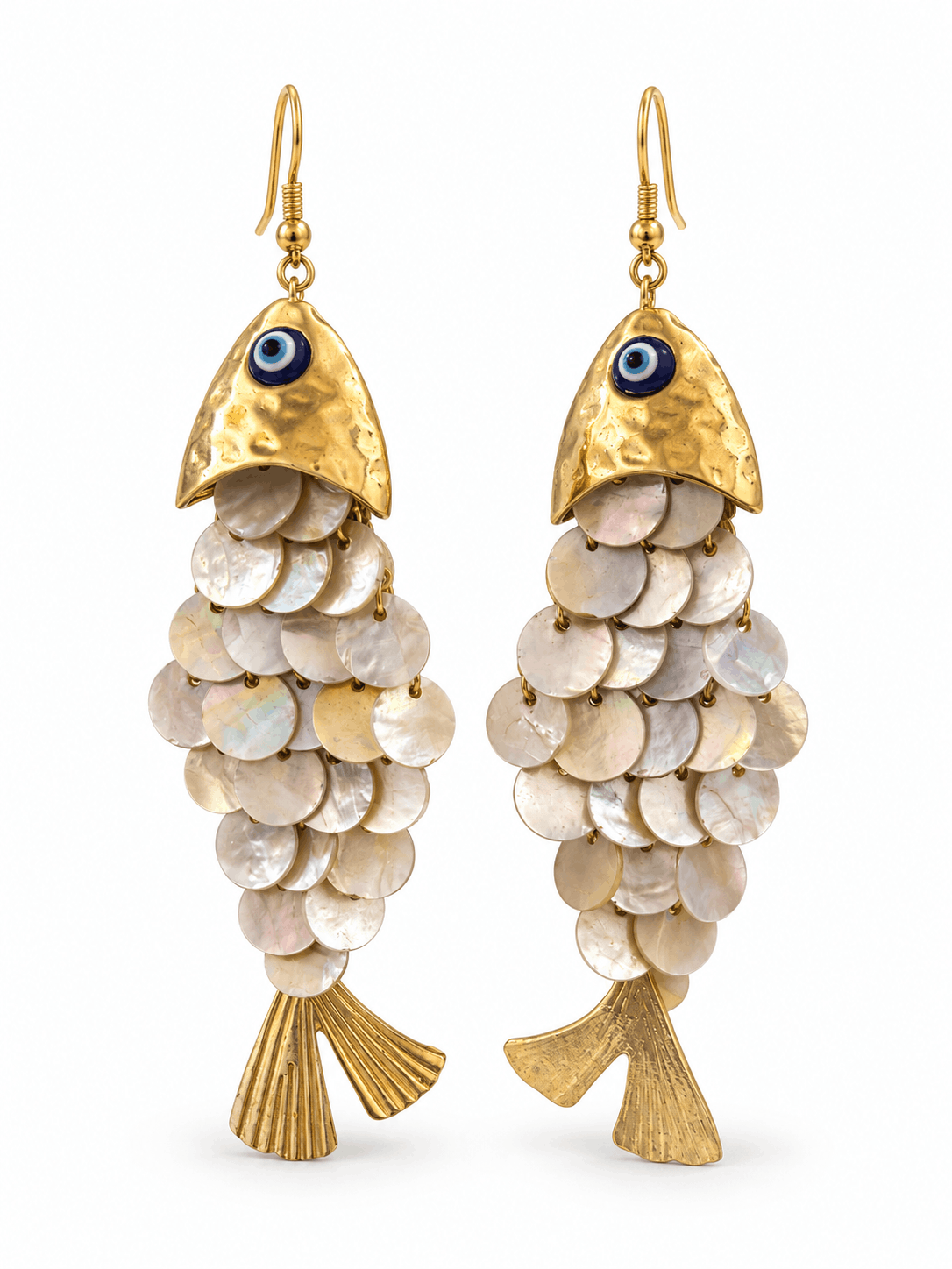 Evil Eye Pearl Fish Earrings