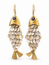 Evil Eye Pearl Fish Earrings